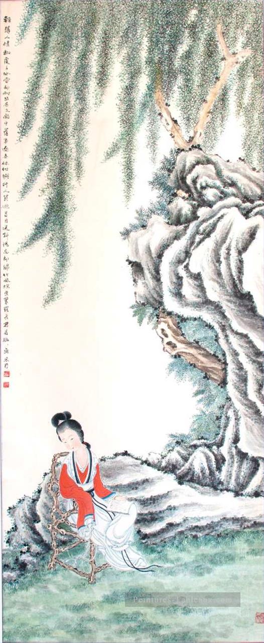 Dame sous saules Zhang cuiying chinois traditionnel Peintures à l'huile